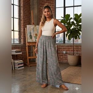 NWT Entro Green Paisley Palazzo Pants Smock Waist Size Sm thru Lrg